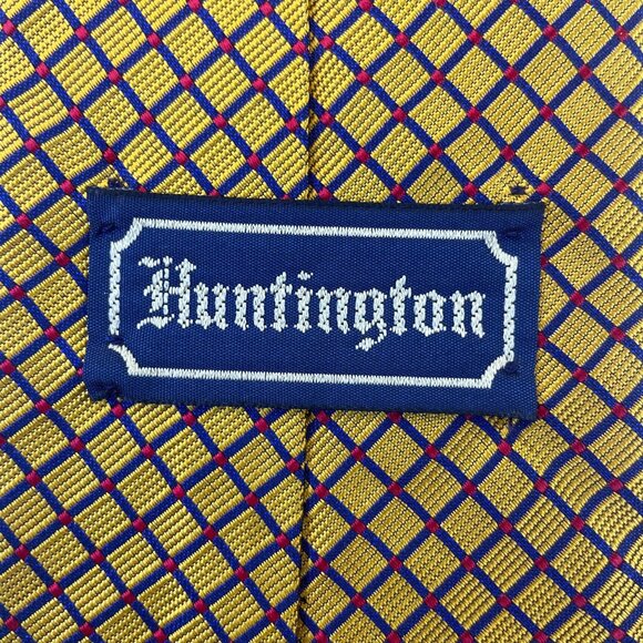 Huntington Men’s Yellow Blue Silk Geometric Pattern Necktie Made In USA Classic - Picture 2 of 8